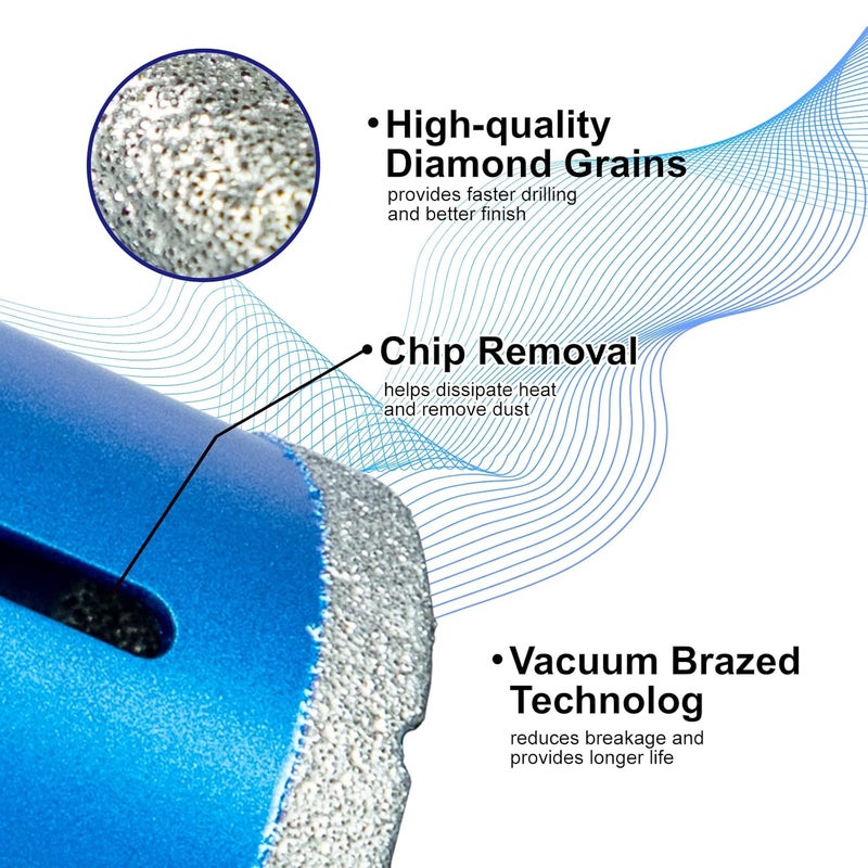 SALI Diamond Core Drill Bits 3 Inch (76mm) Tile Hole Saws Vacuum Brazed Hole Saw with 5/8-11 Thread for Glass Ceramic Porcelain Tiles Marble Brick Granite Quartz Fit Angle Grinders Drills - Image 4